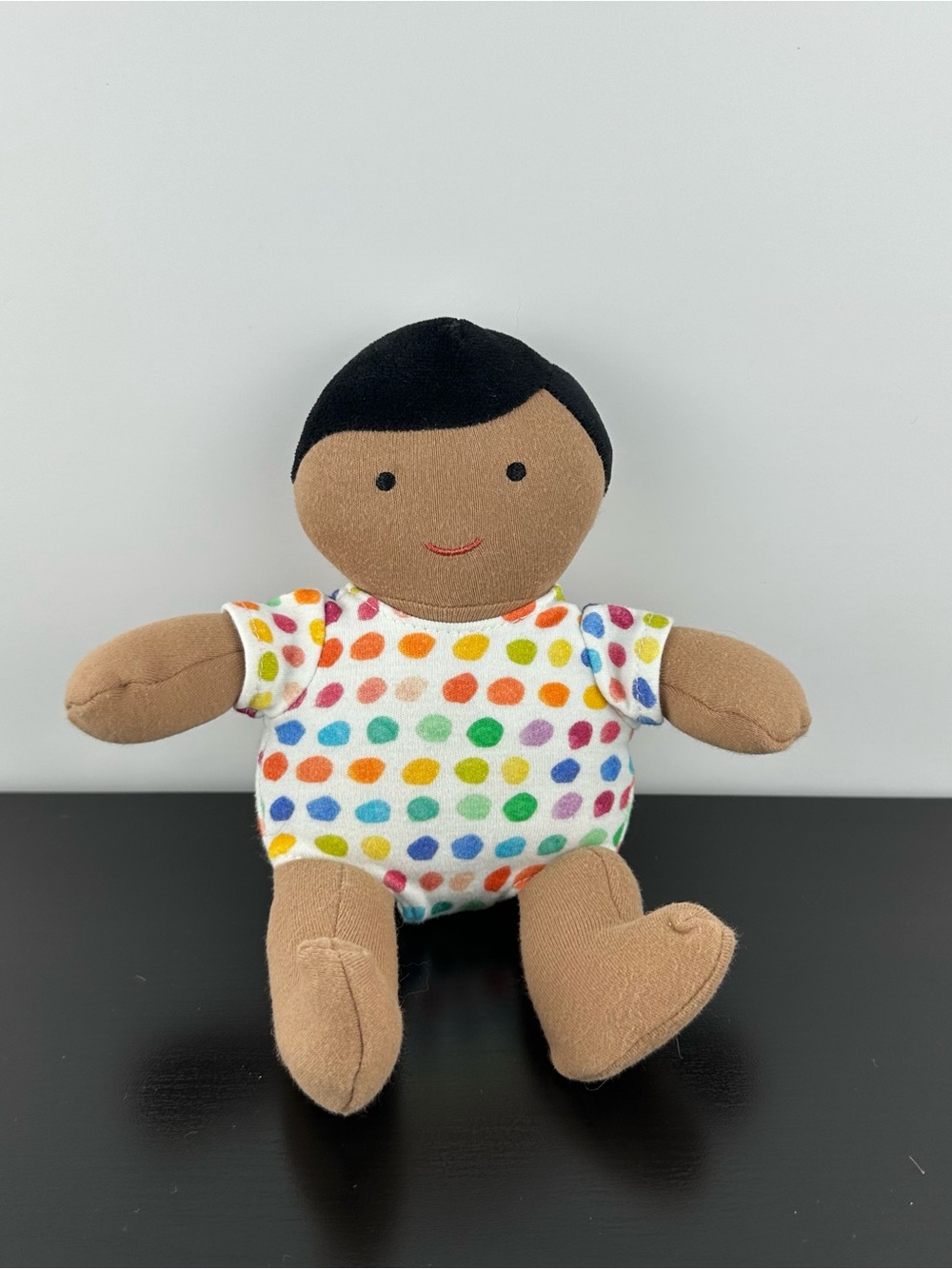 Lovevery Organic Cotton Baby Doll Plush Black Hair Dark Tan Skin Tone 8” rainbow